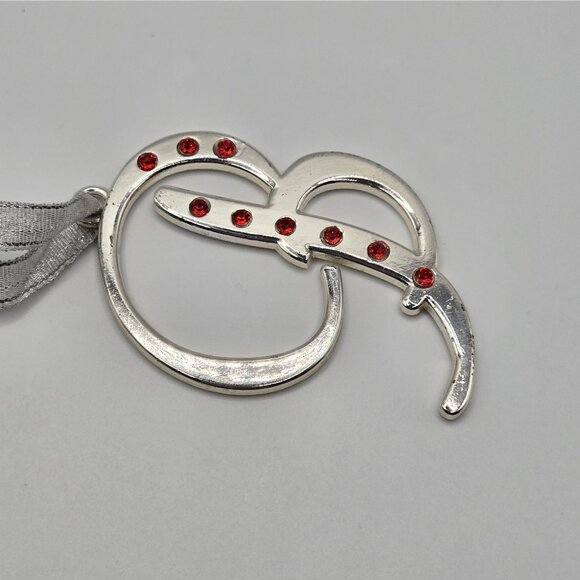 Christmas Ornament SilverTone Letter B Script Red Rhinestone Gift Pendant Charm - Picture 3 of 9